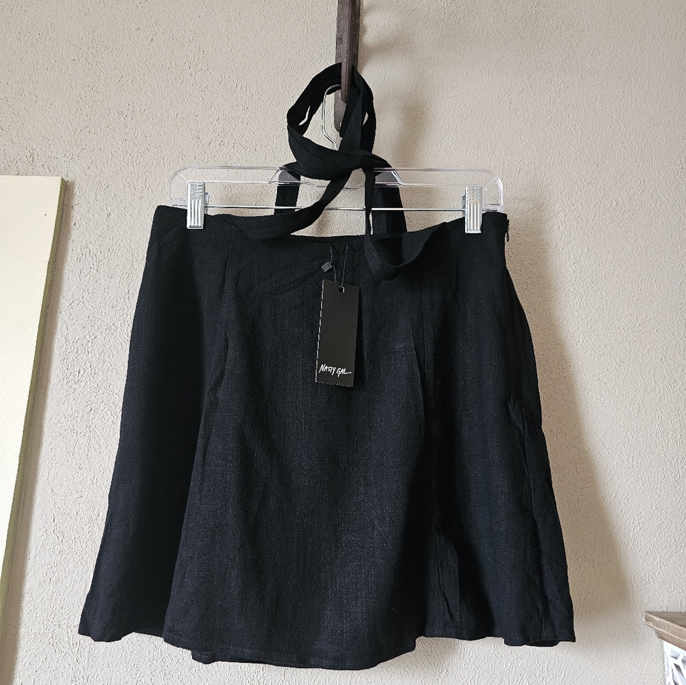 Nasty Gal Linen Hip Floss Mini Skirt NWT Size 8 Black